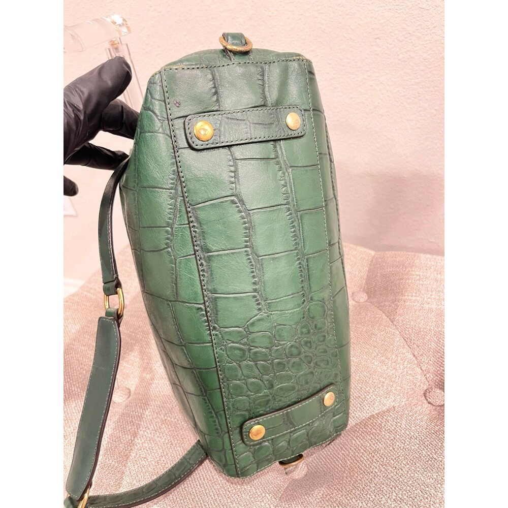 Coach Green Croc Embossed Leather Satchel Handbag - Picture 6 of 12